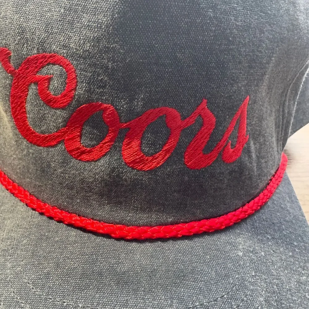 Coors Vintage‎ Black Snapback Hat with Red Embroidered Logo and Braided Rope